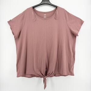 EVRI Women’s 4X Blush Pink Tie-Front Top Short Sleeve Plus Size Casual Shirt